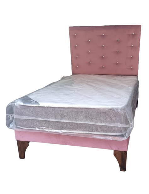Cama 1.5P +Respaldo a Piso Palo Rosa + Colchón -2