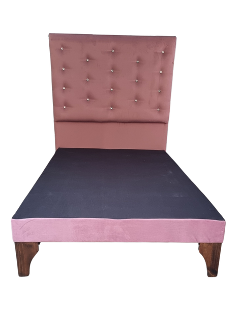 Cama 1.5P +Respaldo a Piso Palo Rosa + Colchón -4