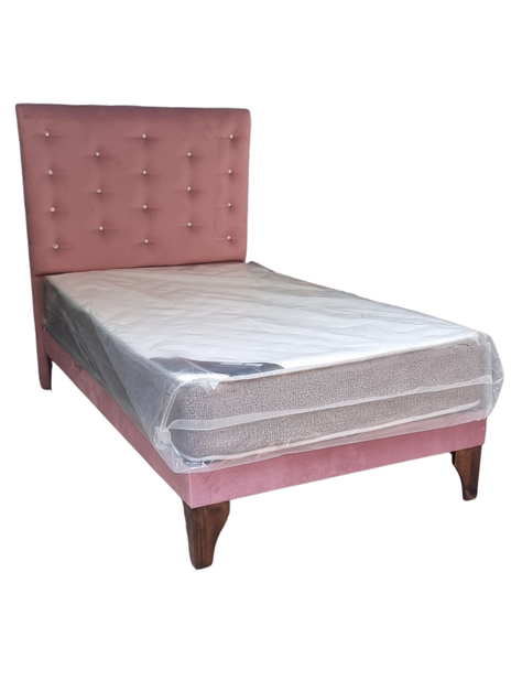 Cama 1.5P +Respaldo a Piso Palo Rosa + Colchón -1