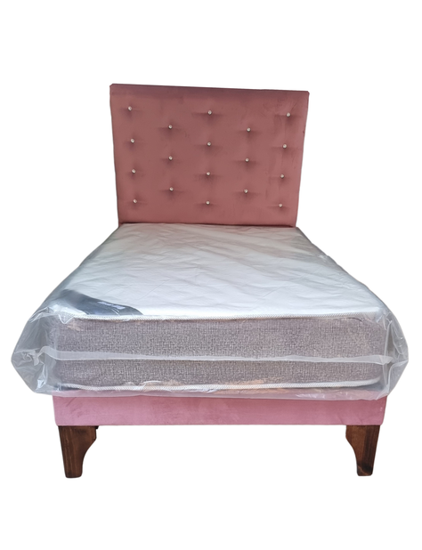 Cama 1.5P +Respaldo a Piso Palo Rosa + Colchón -3