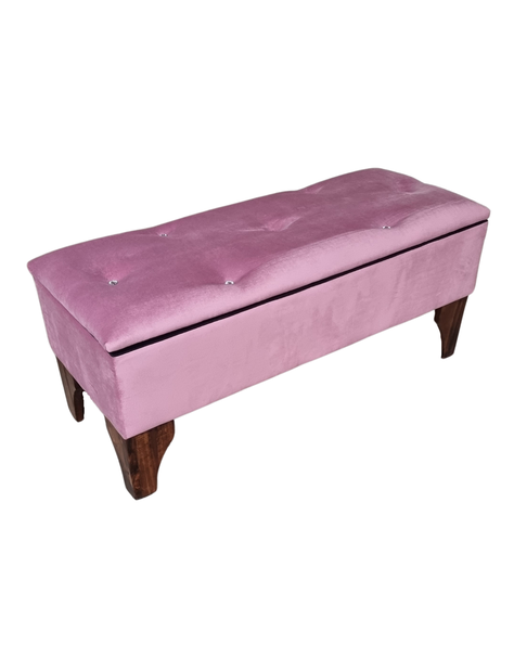 Banqueta Baul Botoné Palo Rosa Diamante Felpa-1