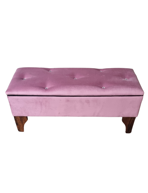 Banqueta Baul Botoné Palo Rosa Diamante Felpa-0