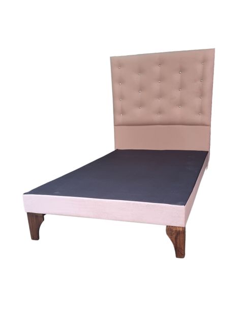 Base Cama Europea 1.5 plazas + Respaldo a Piso Rosa Pastel Felpa Botón Diamante -2