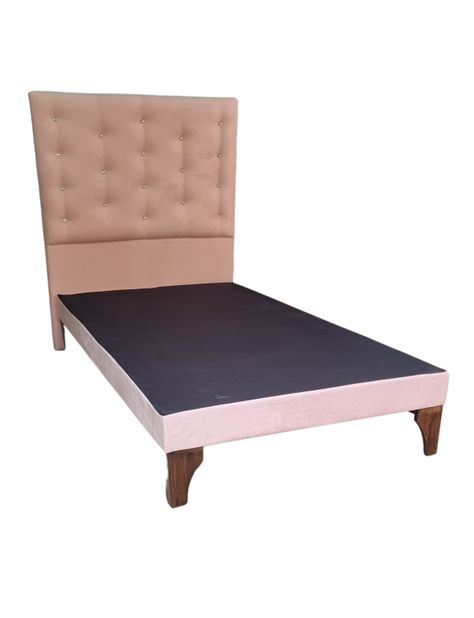 Base Cama Europea 1.5 plazas + Respaldo a Piso Rosa Pastel Felpa Botón Diamante -1