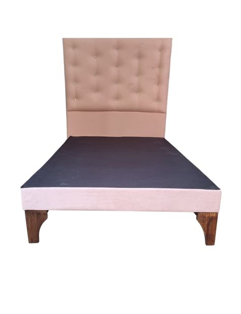 Base Cama Europea 1.5 plazas + Respaldo a Piso Rosa Pastel Felpa Botón Diamante -0