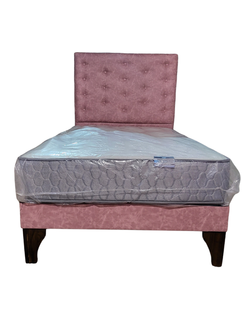Cama Europea 1.5 Plazas + Respaldo Palo Rosa A Piso + Colchón Resorte-0