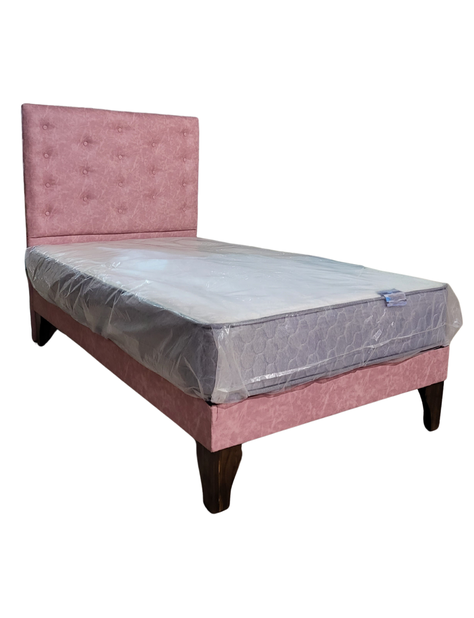 Cama Europea 1.5 Plazas + Respaldo Palo Rosa A Piso + Colchón Resorte-1