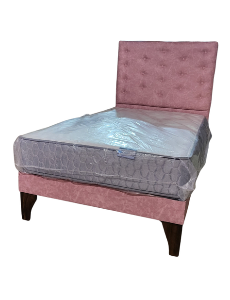 Cama Europea 1.5 Plazas + Respaldo Palo Rosa A Piso + Colchón Resorte-2