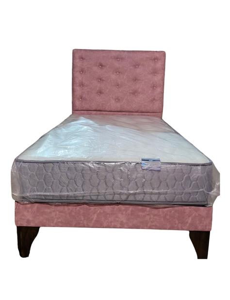 Cama Europea 1.5 Plazas + Respaldo Palo Rosa A Piso + Colchón Resorte-3