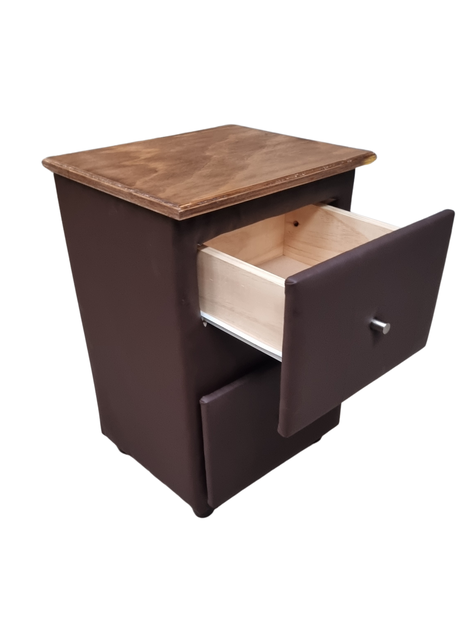Velador Doble Cajón Chocolate Eco cuero-2