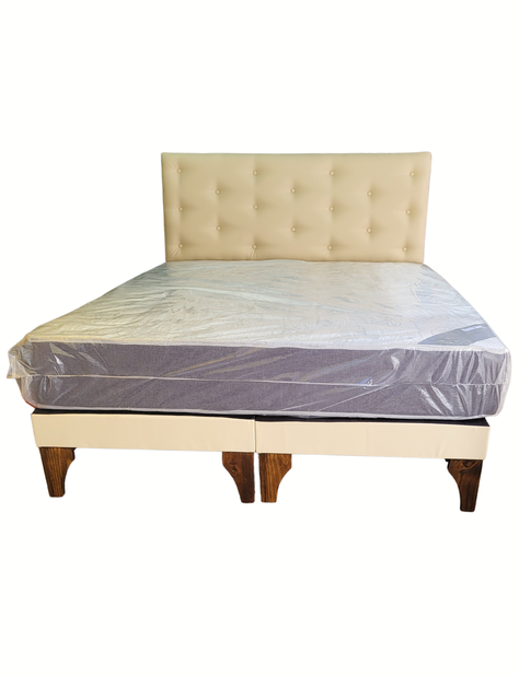 CAMA EUROPEA RIMAR 2P BEIGE CUERO PU-0