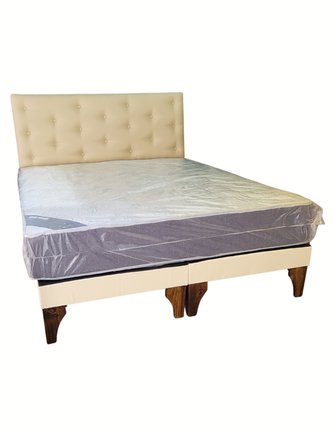CAMA EUROPEA RIMAR 2P BEIGE CUERO PU-1