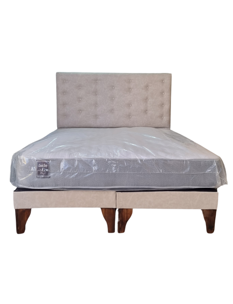 Cama Europea 2 Plazas Respaldo Beige Eco Cuero A Piso Rimar-0