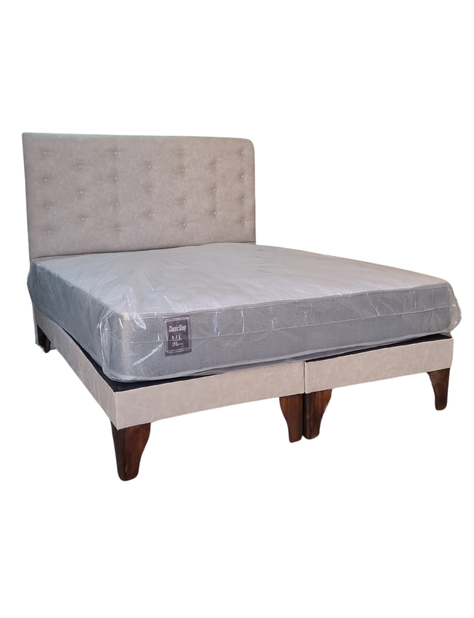 Cama Europea 2 Plazas Respaldo Beige Eco Cuero A Piso Rimar-1