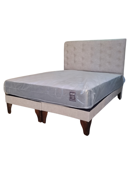 Cama Europea 2 Plazas Respaldo Beige Eco Cuero A Piso Rimar-2