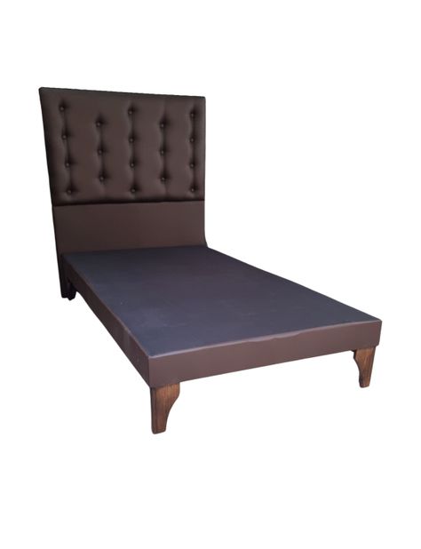 Base Cama Europea 1.5 plazas + Respaldo a Piso Chocolate Eco Cuero-1