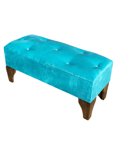 Banqueta Botón Diamante turquesa Felpa 100x40x40 Rimar-3
