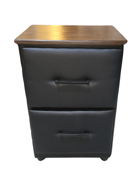 Velador Doble Cajon Negro Eco Cuero-0