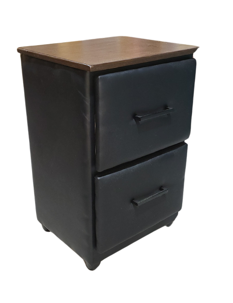 Velador Doble Cajon Negro Eco Cuero-1