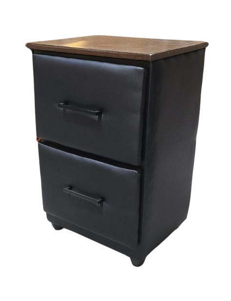 Velador Doble Cajon Negro Eco Cuero-2