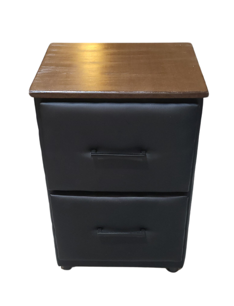 Velador Doble Cajon Negro Eco Cuero-3