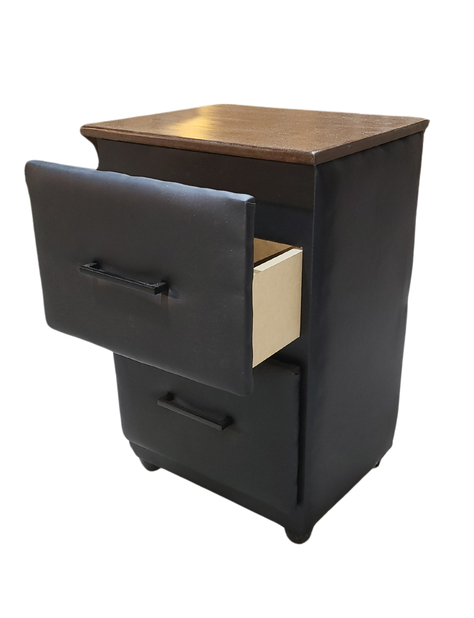 Velador Doble Cajon Negro Eco Cuero-4