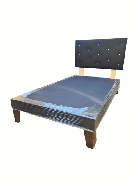 Base 1.5P + Respaldo Botone Negro Felpa Diamante  Muebles Rimar-2