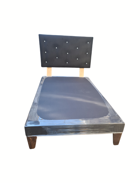 Base 1.5P + Respaldo Botone Negro Felpa Diamante  Muebles Rimar-0