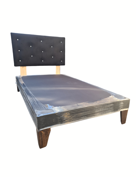 Base 1.5P + Respaldo Botone Negro Felpa Diamante  Muebles Rimar-1