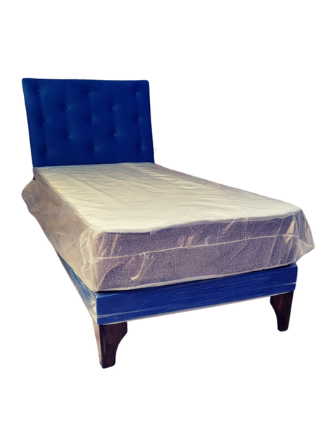 Cama Europea 1Plaza Azul Marino Felpa Rimar-1
