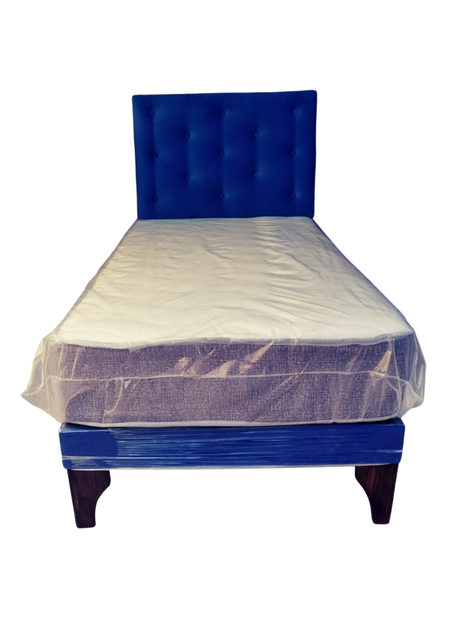 Cama Europea 1Plaza Azul Marino Felpa Rimar-0