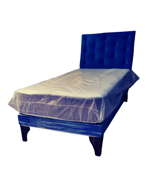 Cama Europea 1Plaza Azul Marino Felpa Rimar-2