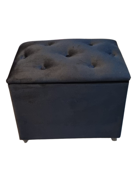 Baúl Botone Negro Felpa 60x35x50 Muebles Rimar-0