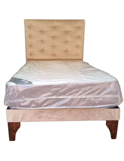 Cama 1.5P Respaldo a Piso Beige + Colchón -0