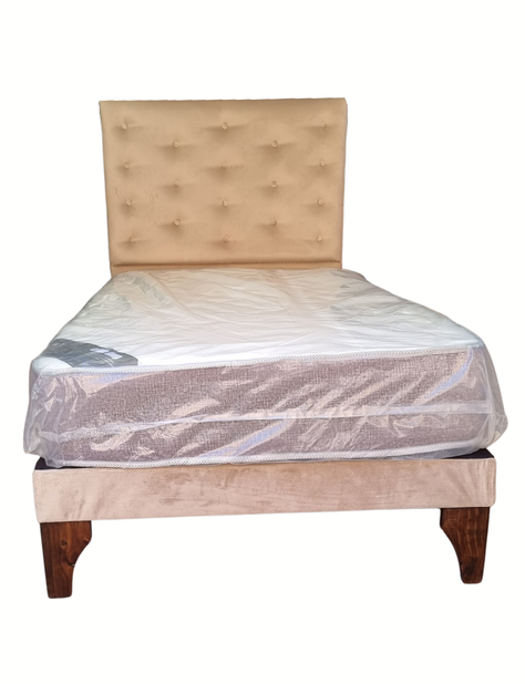 Cama 1.5P Respaldo a Piso Beige + Colchón -1