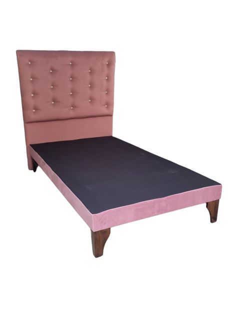 Base Cama Europea 1.5 plazas + Respaldo a Piso Palo Rosa Felpa Botón Diamante -1