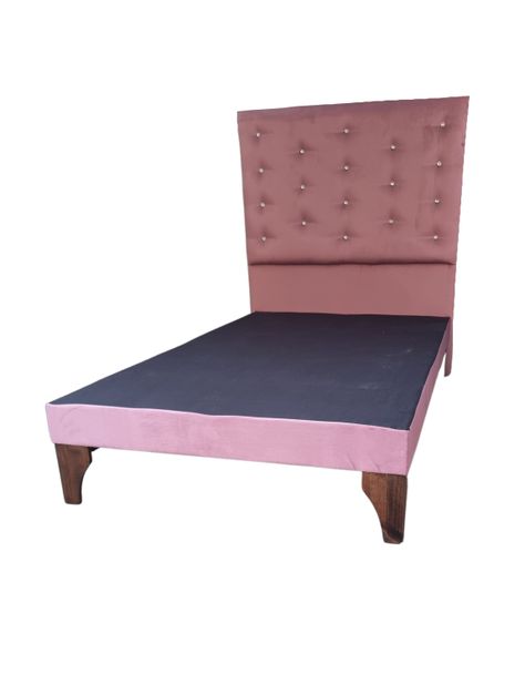 Base Cama Europea 1.5 plazas + Respaldo a Piso Palo Rosa Felpa Botón Diamante -2