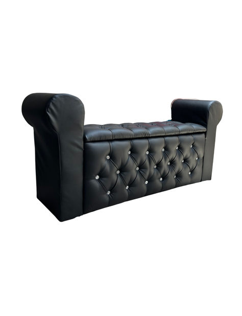Banqueta Baúl Botone Con Brazos Negro Eco Cuero -1