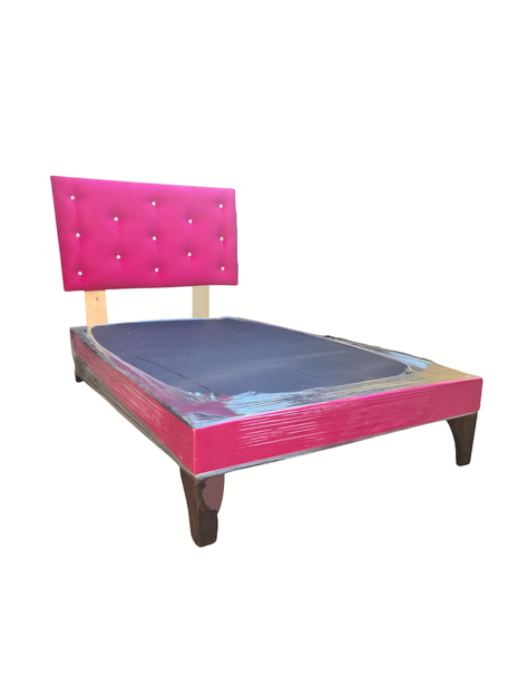 Base 1.5P + Respaldo Botoné Rosa Diamante Felpa-1