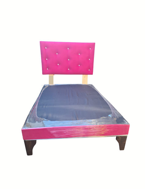 Base 1.5P + Respaldo Botoné Rosa Diamante Felpa-0