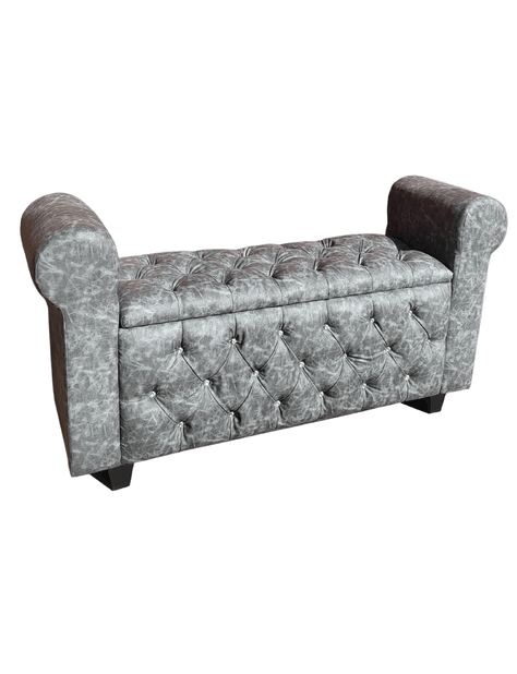 BANQUETA BAUL CAPITONE GRIS MARMOLEADO DIAMANTE ECO CUERO RIMAR-0