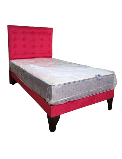 Cama Europea 1.5 Plazas + Respaldo Rojo A Piso -1