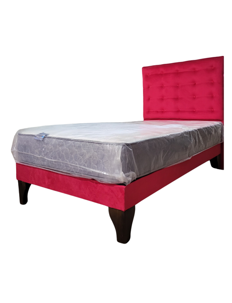 Cama Europea 1.5 Plazas + Respaldo Rojo A Piso -2