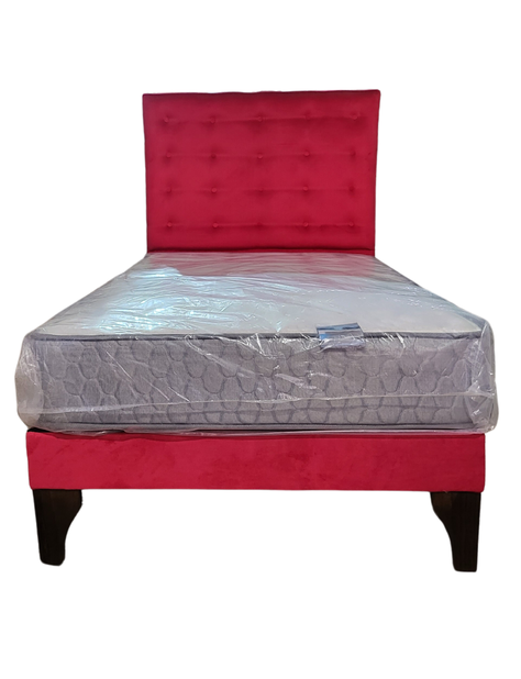 Cama Europea 1.5 Plazas + Respaldo Rojo A Piso -3
