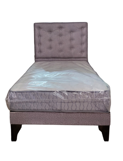 Cama Europea 1.5 Plazas + Respaldo Gris A Piso + Colchón Resorte-0