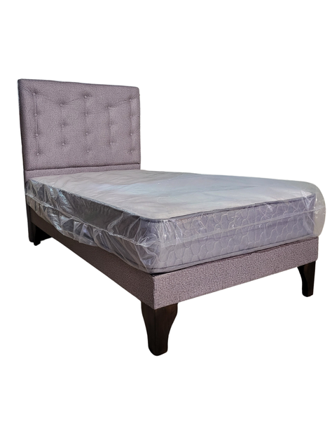 Cama Europea 1.5 Plazas + Respaldo Gris A Piso + Colchón Resorte-1