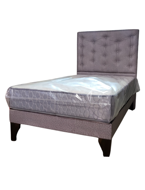Cama Europea 1.5 Plazas + Respaldo Gris A Piso + Colchón Resorte-2