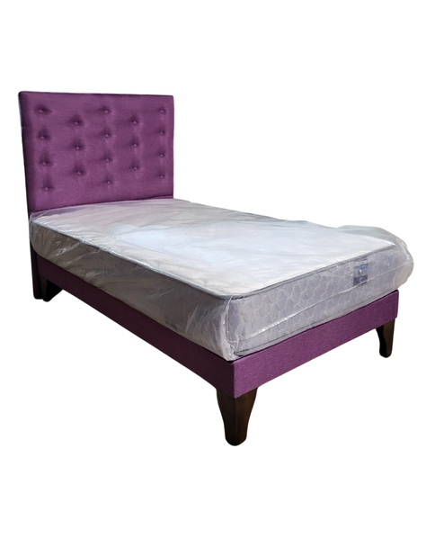 Cama Europea 1.5 Plazas + Respaldo Morado A Piso + Colchón Resorte-1