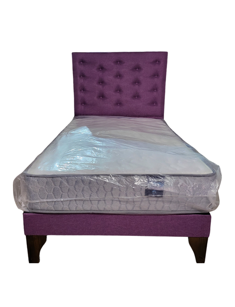 Cama Europea 1.5 Plazas + Respaldo Morado A Piso + Colchón Resorte-3