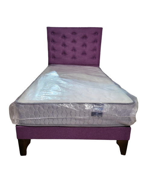 Cama Europea 1.5 Plazas + Respaldo Morado A Piso + Colchón Resorte-5